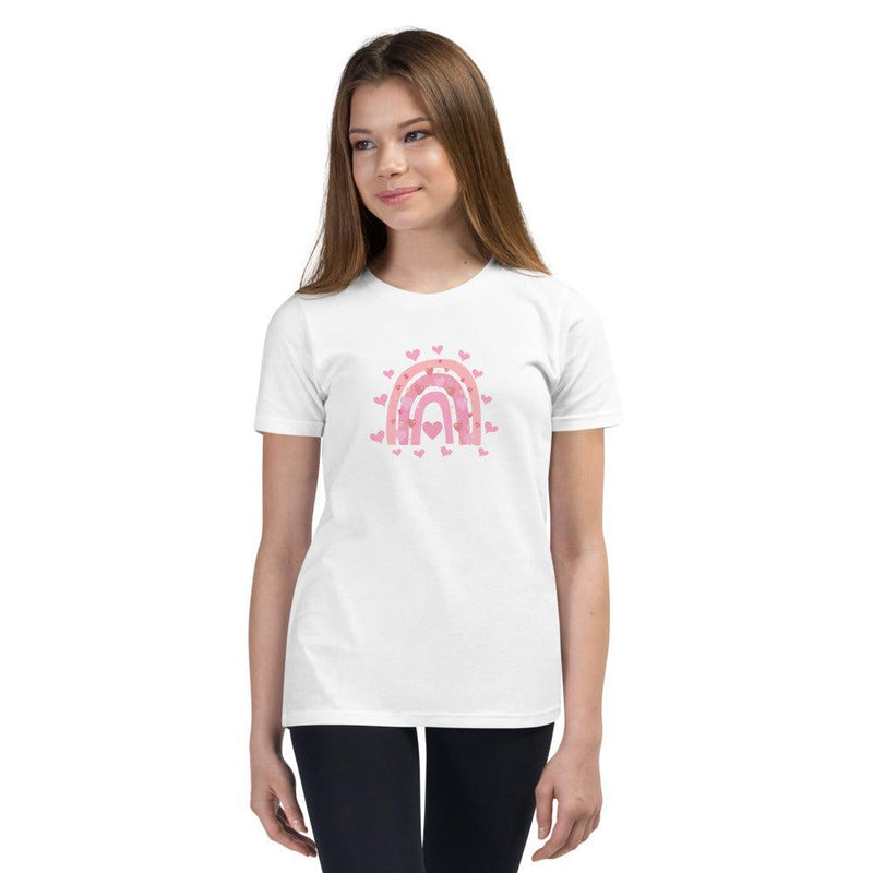 Youth T-Shirt - Rainbow In Pink With Hearts - Rozlar