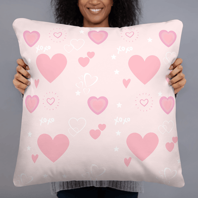Throw Pillow - Hearts and Stars in Pink and white - Rozlar