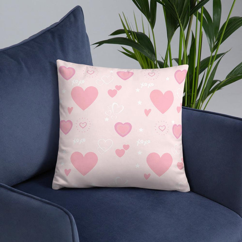 Throw Pillow - Hearts and Stars in Pink and white - Rozlar