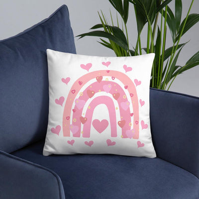 Throw Pillow - Rainbow In Pink With Hearts - Rozlar