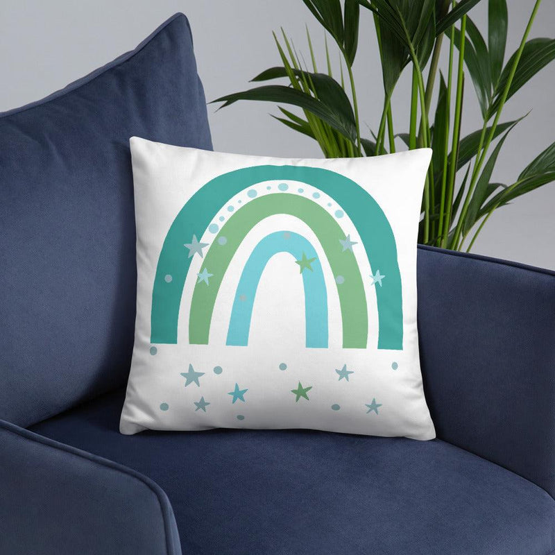 Throw Pillow - Rainbow and stars in blue and green - Rozlar