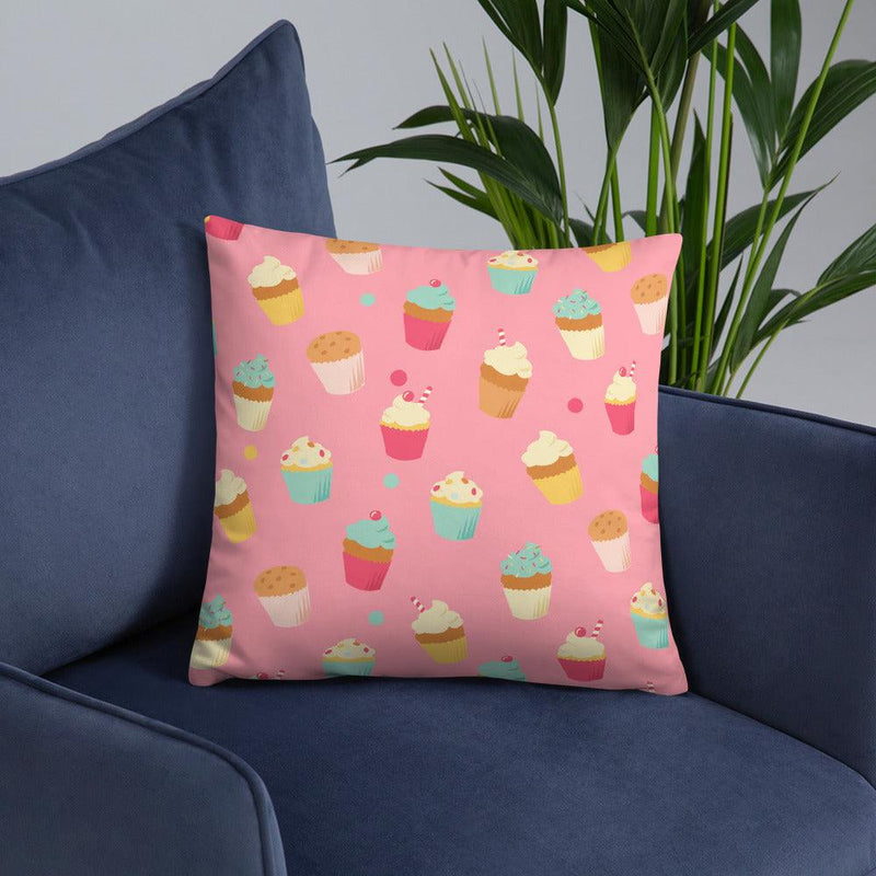Throw Pillow - Cupcakes With Pink Background - Rozlar