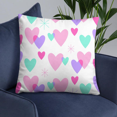Throw Pillow - Hearts In Pink, Purple and Green - Rozlar