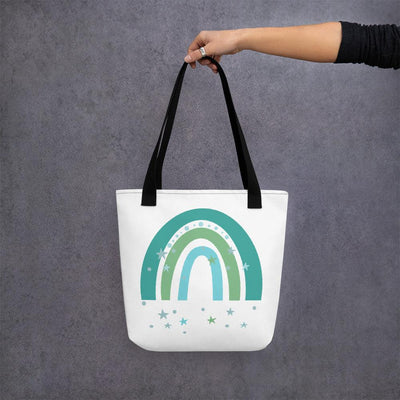 Tote bag - Rainbow and Stars in Blue and Green - Rozlar