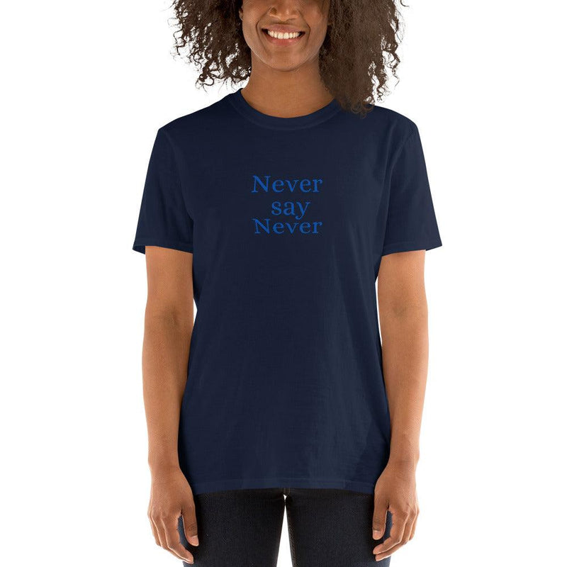 T-Shirt - Never say Never - text in blue - Rozlar