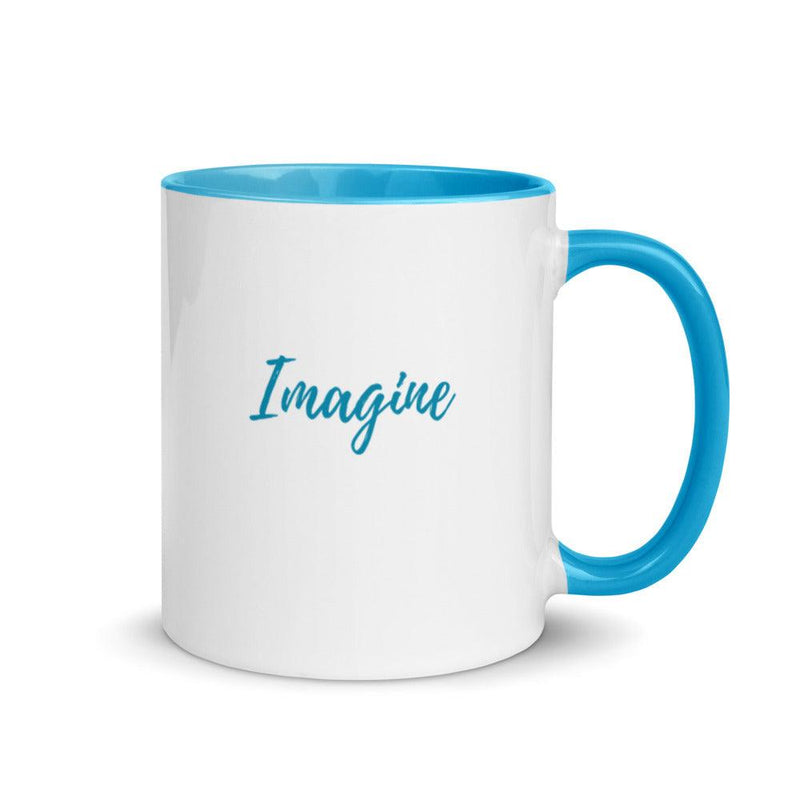 Mug with Color Inside - Imagine - text in blue - Rozlar