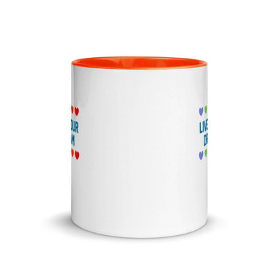 Mug with Color Inside - Live Your Dream with colored hearts - Rozlar