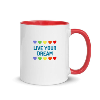 Mug with Color Inside - Live Your Dream with colored hearts - Rozlar