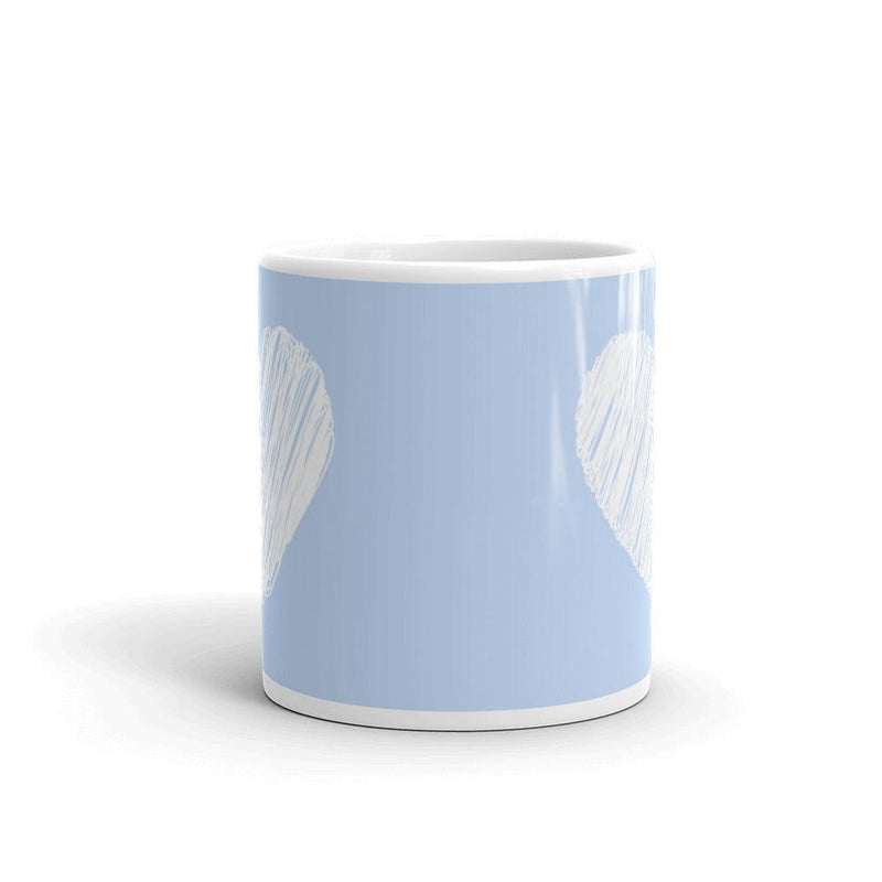 Mug Glossy White - White heart on light blue background - Rozlar