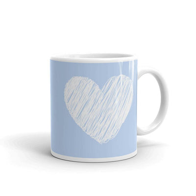 Mug Glossy White - White heart on light blue background - Rozlar