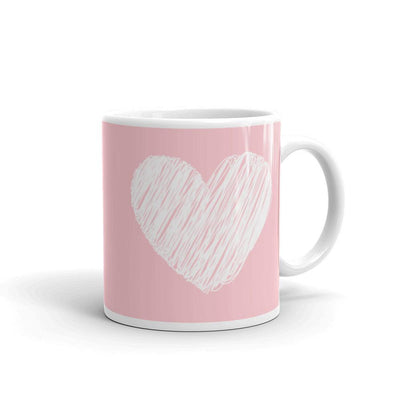 Mug Glossy White - White Heart on a pink background - Rozlar