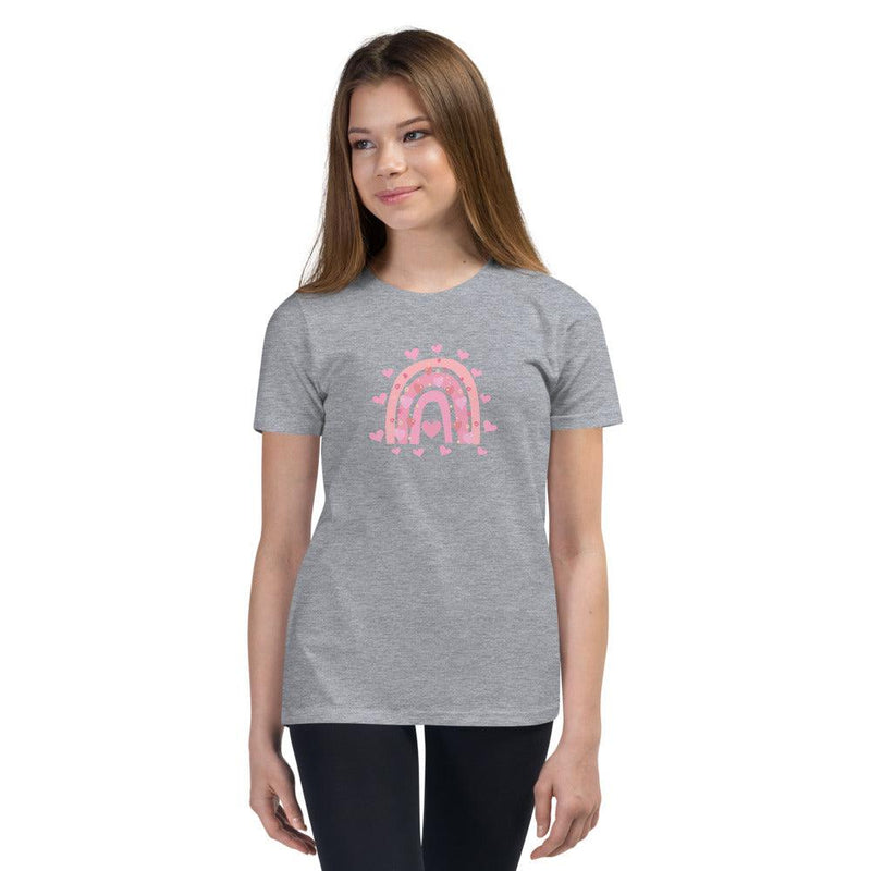 Youth T-Shirt - Rainbow In Pink With Hearts - Rozlar